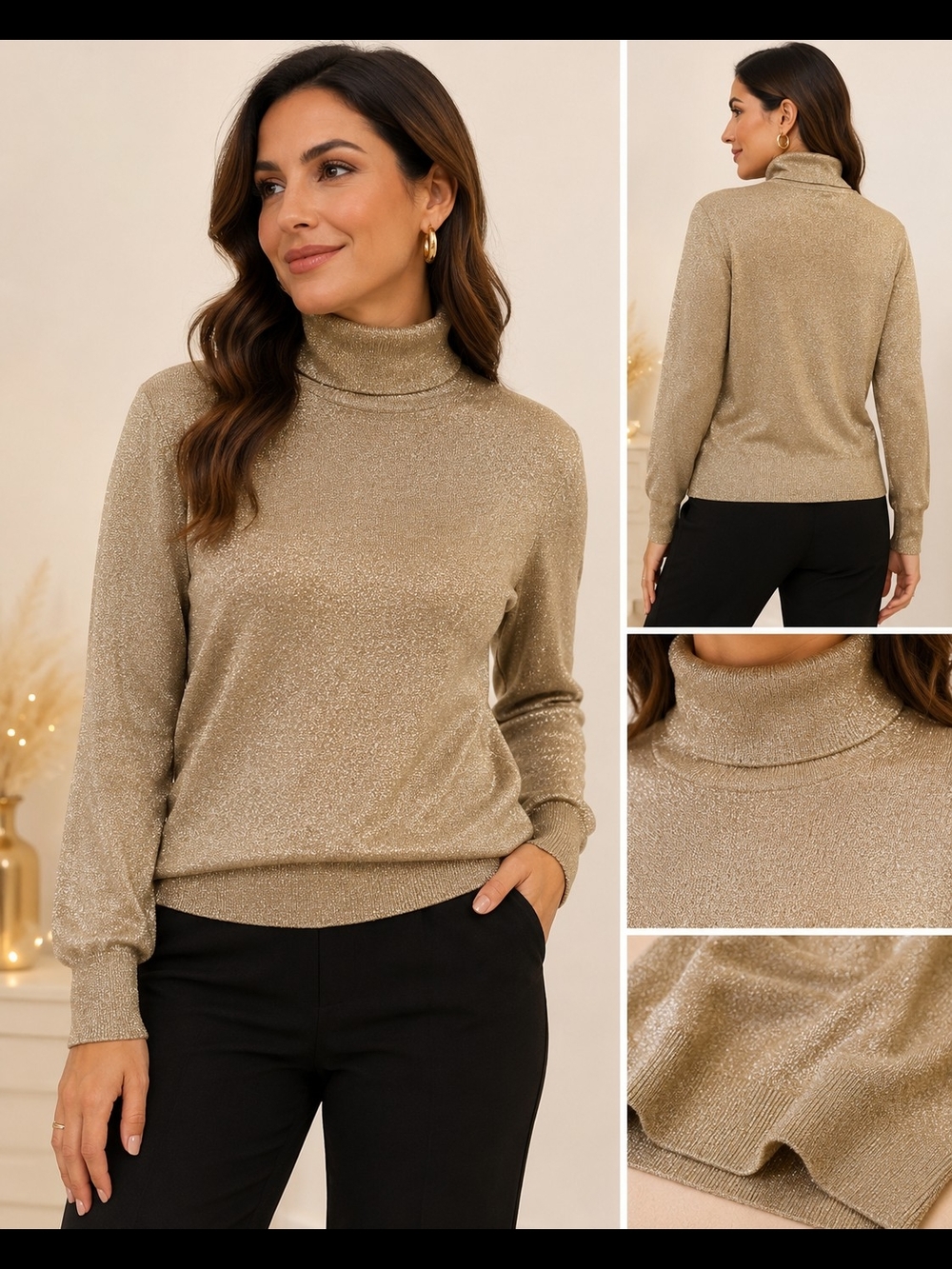 J.Crew Gold Metallic Turtleneck Sweater – Shimmer Knit – Size L